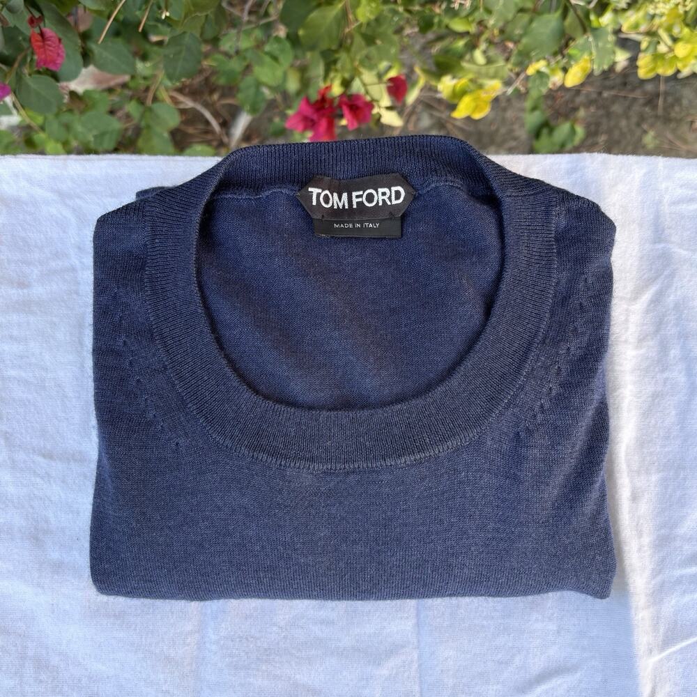 Tom Ford Cashmere Silk Crew Neck Sweater Blue Sz 56 XL